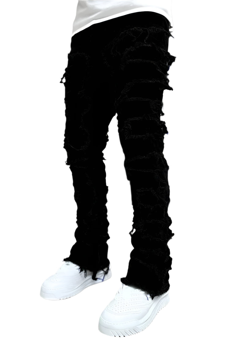 Men's Stacked Ripped Jeans – Slim Fit Patchwork Distressed Denim Pants