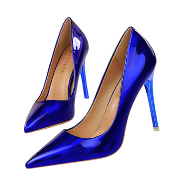 Women's Luxury Glossy Stiletto Heels – Blue & Green Valentine Pumps, Bridal Wedding Shoes, Nightclub Party Fashion