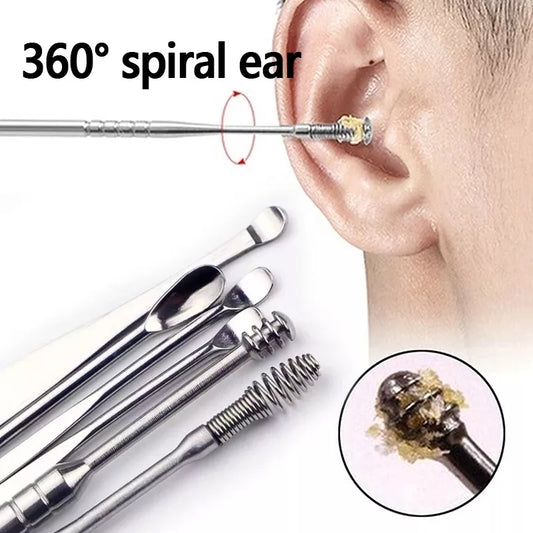 6Pcs/set Ear Cleaner Ear Wax Pickers - Stainless Steel Earpick, Wax Remover, Piercing Kit, Earwax Curette Spoon. Care for Your Ears with these Ear Clean Tools.
