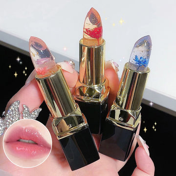 Color Changing Long-Lasting Lip Primer -Lipstick  with Gold Foil Flower - Lip Primer Jelly Lip Balm for Moisturizing, Natural, Waterproof Makeup Lip Gloss.