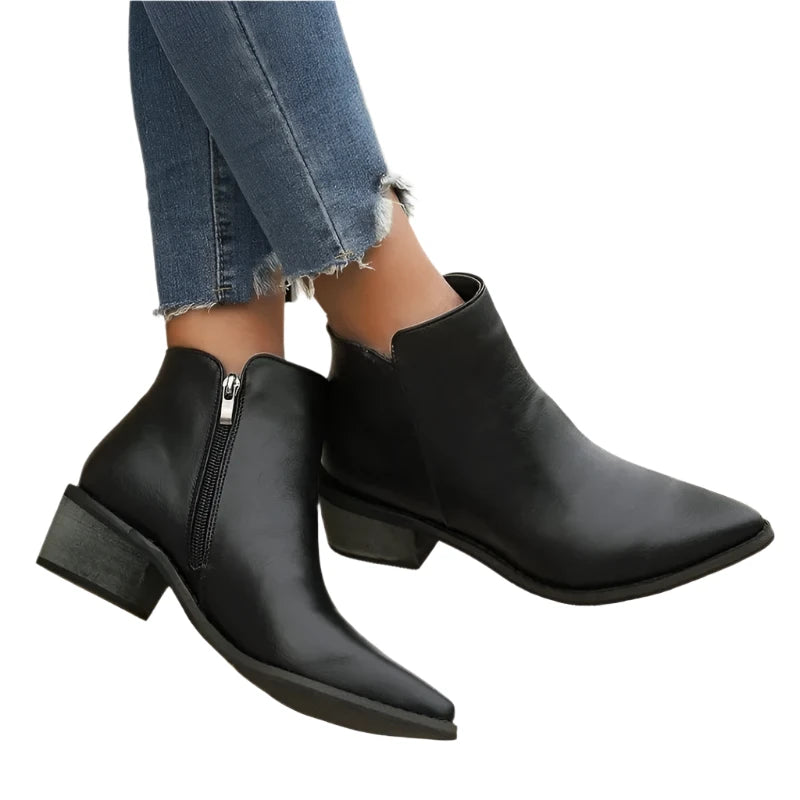 Autumn Retro Genuine Leather Ankle Boots for Women – Pointed Toe Western Chelsea Boots