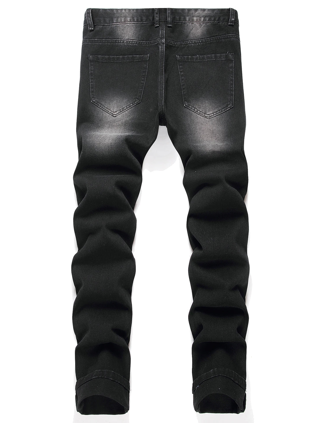 Black Y2K Distressed Ripped Jeans for Men – Mid Rise Straight Leg Denim Pants with Silver Star Design | Hip Hop Streetwear Fashion