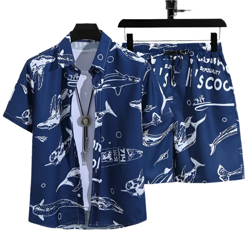 Men's Hawaiian Beach Set - Short Sleeve Shirt & Shorts Casual Summer Vacation Outfit | Travel-Ready Tropical Set