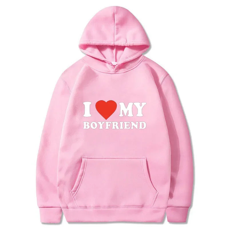 I Love My Boyfriend Hoodie – Couple's Matching Sweatshirt, Casual Pullover Top for Men and Women, Spring/Autumn Tracksuit Style