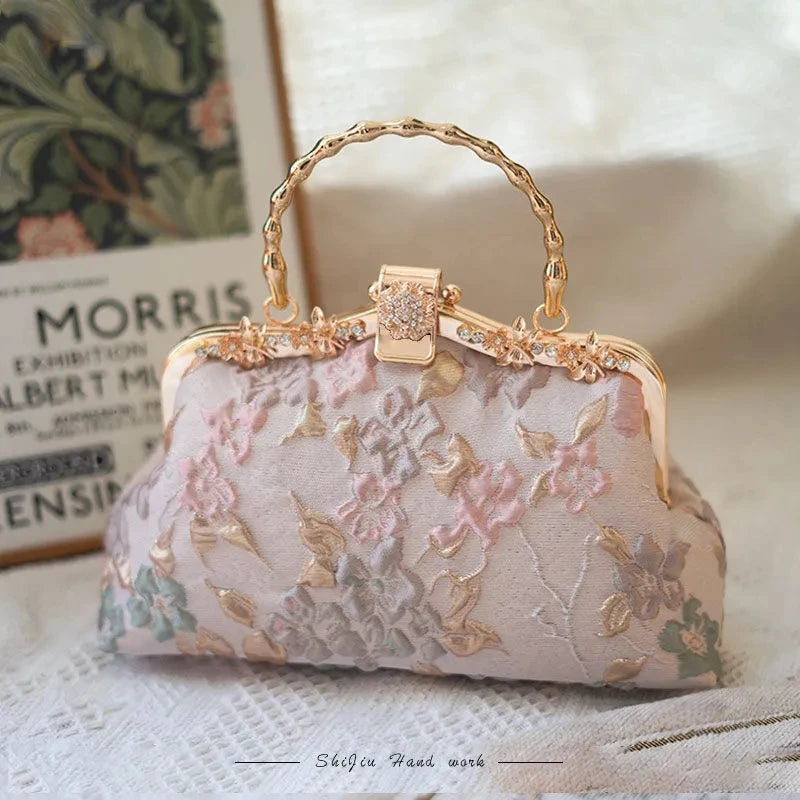 Vintage Fashion Wedding Bag: Floral Shell Lock Bags with Fringe Chain - Women's Shoulder Crossbody Bags and Handbag Purses