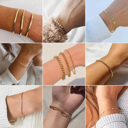 Classic Snake Chain Bracelets for Women: Trendy Gold-Plated Stainless Steel Cuban Chain Bracelet, Perfect Woman Gifts, and Jewelry