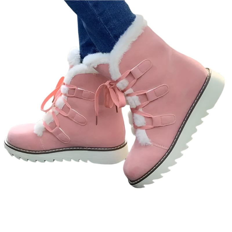 Women’s Winter Plush Waterproof Anti-Slip Snow Boots - Thermal Insulation Lace-Up Mid-Calf Outdoor Boots for Cold Weather