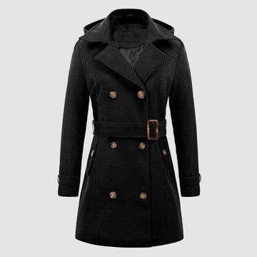 Vintage Hooded Sheepskin Jacket for Women - Thick Autumn Winter Coat with Lace-Up Lapel Collar & Long Sleeves