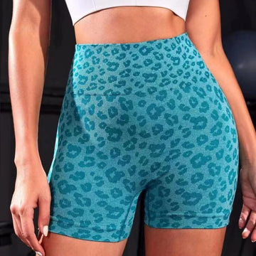 Leopard Print High-Waist Gym Shorts | Seamless Scrunch Butt Fitness & Yoga Shorts for Women | Running, Biker & Golf