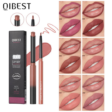 2pcs Lipstick Lipliner Pen Set - Matte Velvet Lip Liner Pencil for Contour Makeup, Sexy Red Lip Stick for Long-Lasting Cosmetics