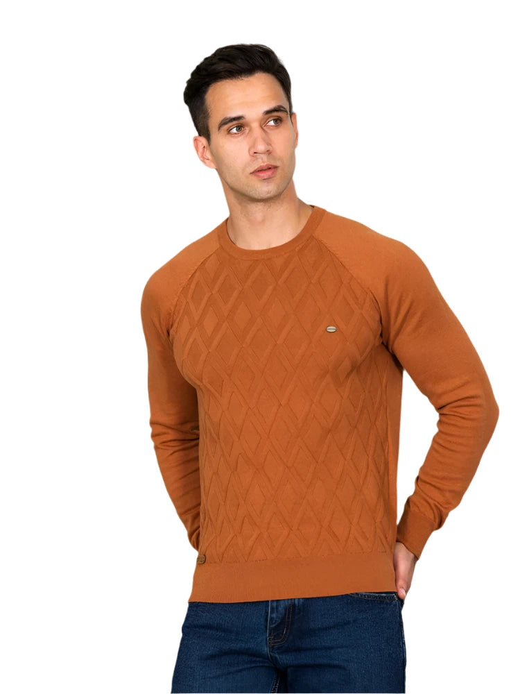 AIOPESON Men's Argyle Sweater – Solid Color, O-Neck, Long Sleeve Knitted Pullover, Warm Winter Fashion