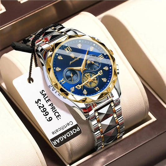 POEDAGAR Luxury Men's Wristwatch - Waterproof, Luminous Chronograph, Stainless Steel Quartz Watch for Men, reloj hombre