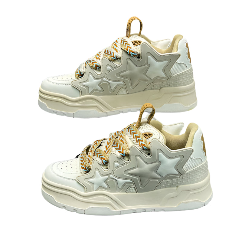 Off-White Star Platform Sneakers – Trendy Casual Shoes for Men & Women | Niche Couple Streetwear Trainers | National Tide Board-Style Fashion