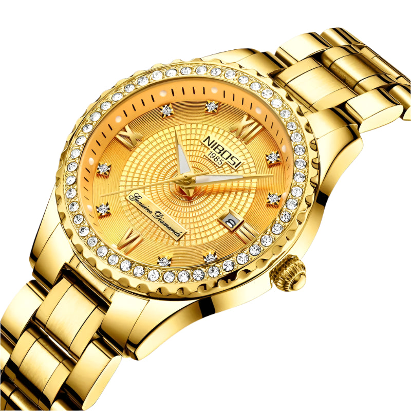 Luxury Women's Gold Quartz Watch - Stainless Steel, Waterproof, Date Display, Fashion Diamond Design, Relogio Feminino