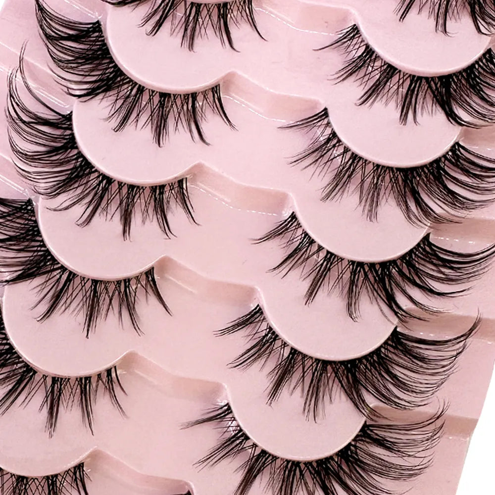 NEW 7 Pairs of Manga Lashes - 3D Clear Band Lashes, Natural Look Wispy Mink Eyelashes, Fluffy Cat Eye Lashes Pack, Fake Eyelashes.