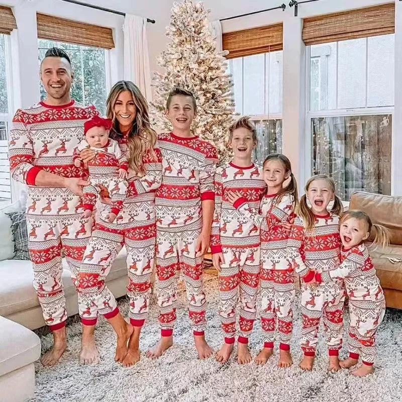 Christmas Family Matching Pajama Set - 2PCS Deer Print Tops and Pants Sleepwear for Adults and Kids