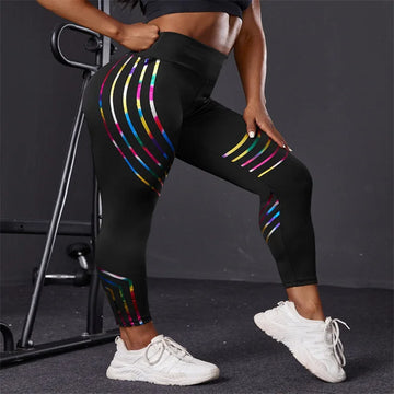 Black Seamless High-Waist Yoga Pants – Striped Push-Up Leggings for Women’s Fitness, Sexy Workout Tights XL