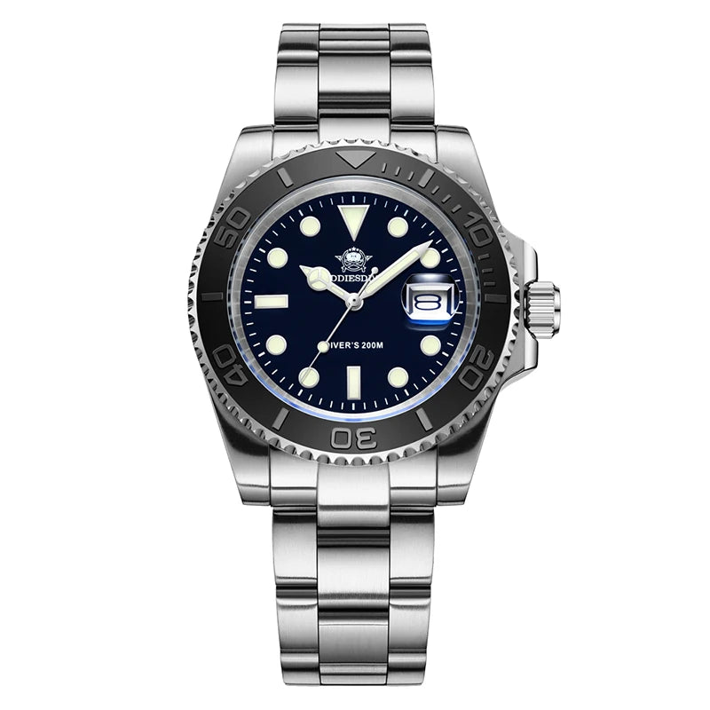 Luxury Men’s Quartz Diving Watch – Stainless Steel, Luminous Dial, 20 Bar Waterproof Analog Wristwatch