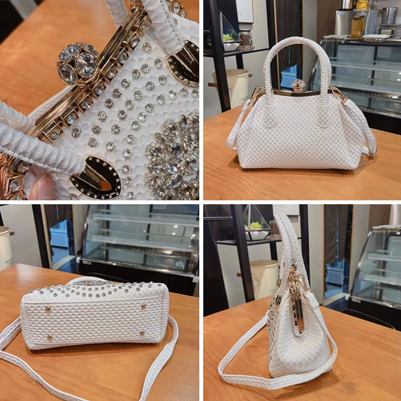 High-quality shoulder handbag, women's summer statement piece with textured design, niche messenger bag, large-capacity diamond-encrusted handbag.