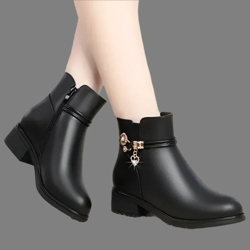 Women's Genuine Leather Snow Boots - Soft Leather, Thick Wool Lined, Platform Boots for Spring & Winter