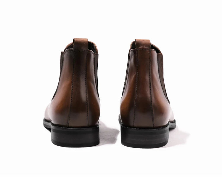 Men's Brown Pointed Toe Dress Boots - Handmade Chelsea Slip-Ons, Size 38-48