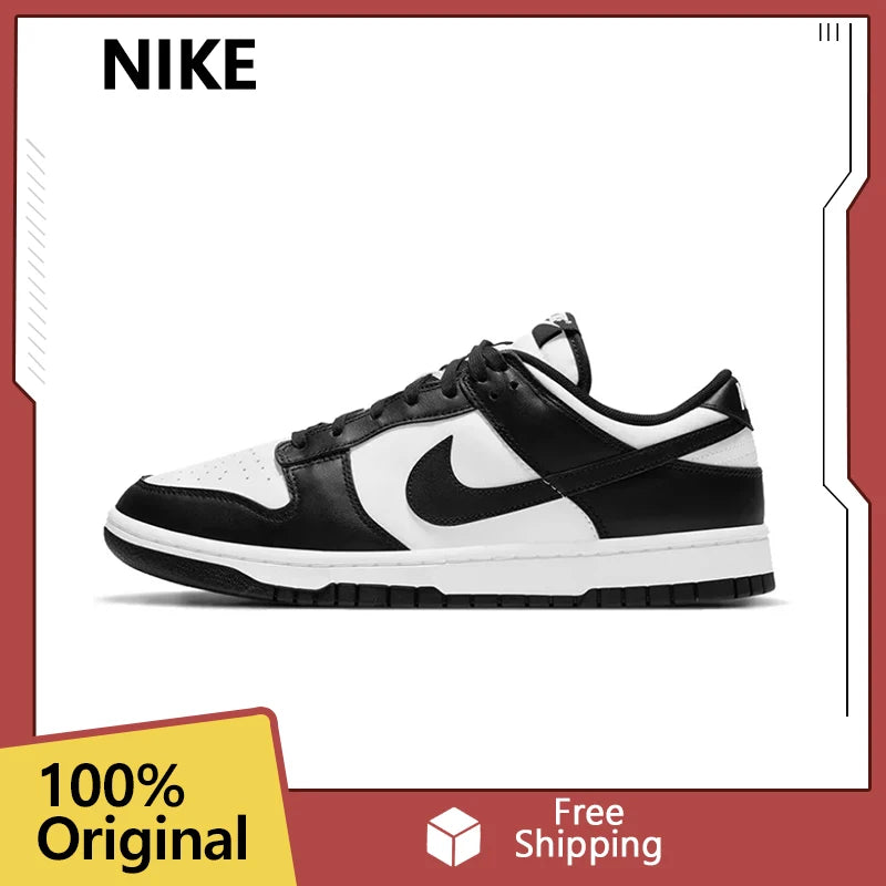 Nike Dunk Retro Black & White Skate Shoes - Genuine Leather, Non-Slip, Comfortable Classic Sneakers for Men & Women