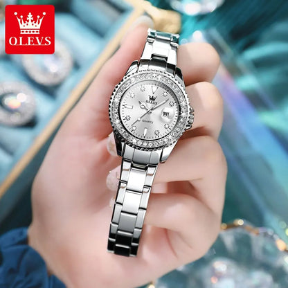 Diamond Dial Quartz Watch for Women: Fashionable and Elegant Stainless Steel Waterproof Ladies' Wristwatch