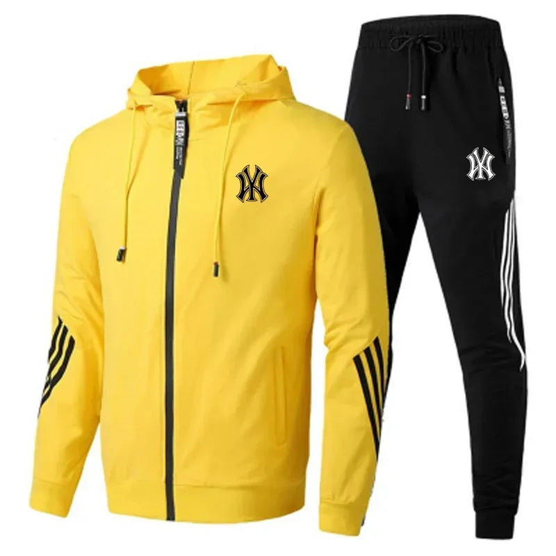 Men’s Two-Piece Tracksuit – Zipper Hooded Jacket & Trousers, High-Quality Gym Jogging Set for Spring/Fall