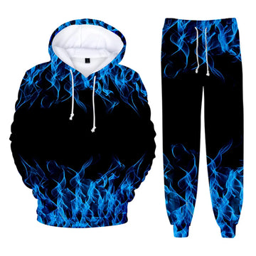 Kids Colorful Flame 3D Print Tracksuit Set – Oversized Hoodie & Pants, Casual 2-Piece Spring/Autumn Fashion Outfit