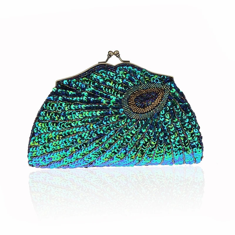 New Retro Beaded Sequined Women's Evening Clutch Bag: Peacock Cheongsam Luxury Designer Handbags, Clutch Purses, Crossbody Handbags