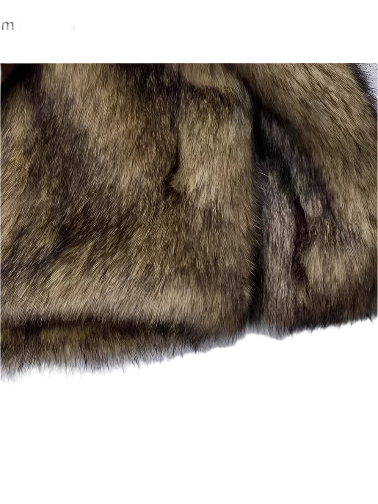 Winter Luxury Faux Raccoon Fur Coat - Thick Fluffy Short Jacket for Men & Women | Warm Shaggy Long Sleeve