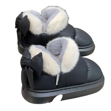 Women's Waterproof Snow Boots – Warm Thick Ankle Boots with Furry Bow, Anti-Slip Comfort for Outdoor Wear