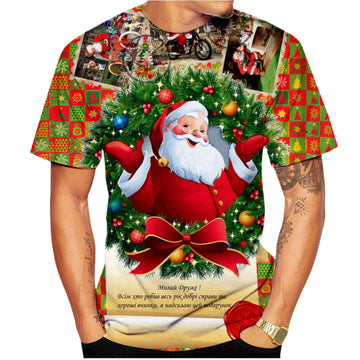 Unisex 3D Printed Christmas T-Shirt - Casual Santa Short Sleeve Holiday Top for Men and Women