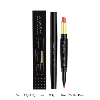 Double Head Matte Lipstick Pen and Lip Liner - Moisturizing Red Matte Waterproof Lip Stick. Cosmetics Makeup.