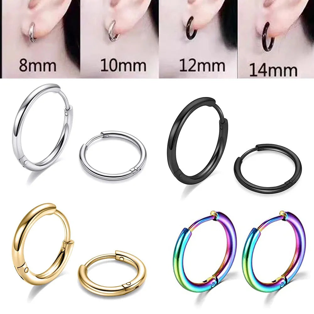 New simple stainless steel small hoop earrings for women and men, perfect for cartilage ear piercing jewelry.