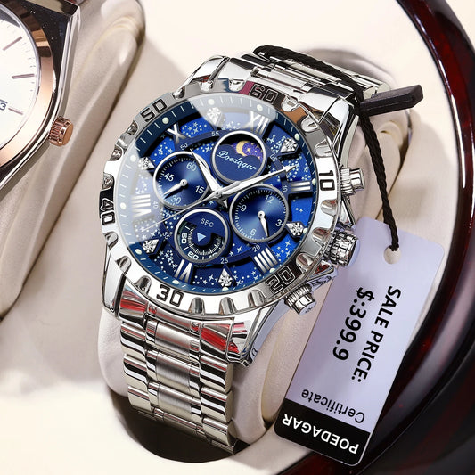 Luxury Men's Quartz Sports Watch - Waterproof Luminous Stainless Steel Chronograph