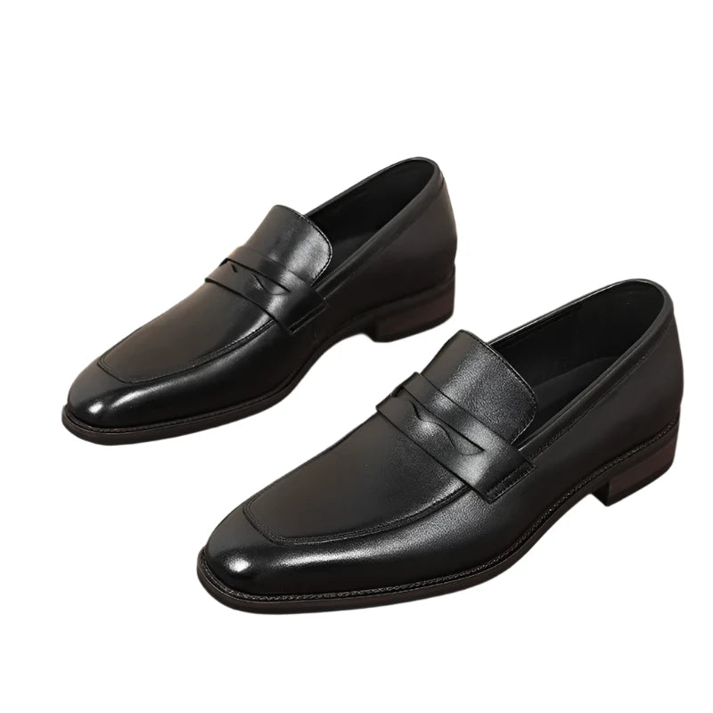 Luxury Genuine Leather Slip-On Loafers for Men - Italian Black & Brown Formal Oxford Casual Dress Shoes