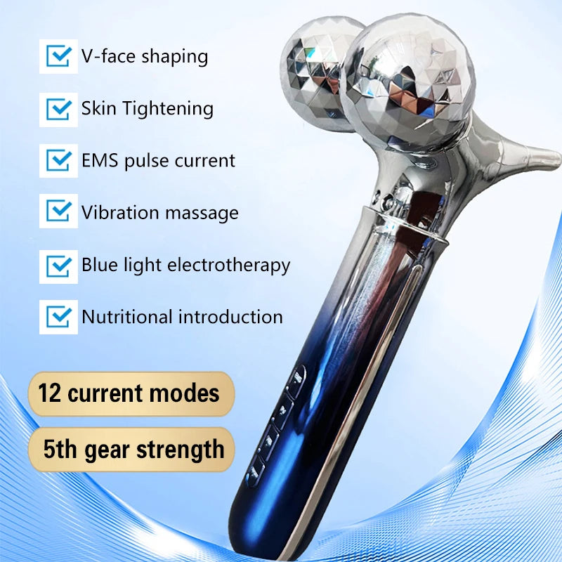 Microcurrent Face Roller Massager with Vibration Eye Massage, V Face Double Chin Remover, Facial Lifting, and Body Sculpting Beauty Devices.