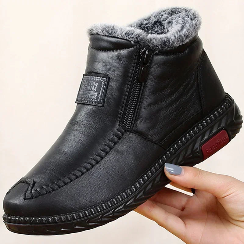 Women's Plush Ankle Snow Boots – Waterproof, Anti-Slip Winter Boots, Cotton Leather Casual Shoes, Warm Fur Lined Botas Mujer