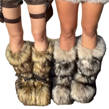 Women’s Winter Raccoon Fur Snow Boots - Y2K Cool Pink Mid-Leg Outdoor Fur Shoes, Stylish One-Piece Design