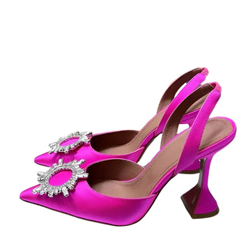 Elegant Satin High Heels for Women – Rhinestone Sunflower Pumps | Unique Heel Design, Party & Wedding Shoes, Summer Sandals