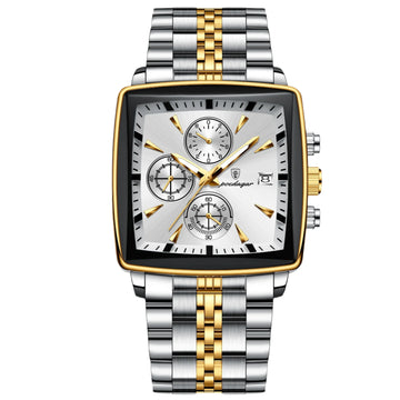 Luxury Square Sport Men's Wristwatch - Waterproof, Luminous Chronograph Quartz Watch, Stainless Steel