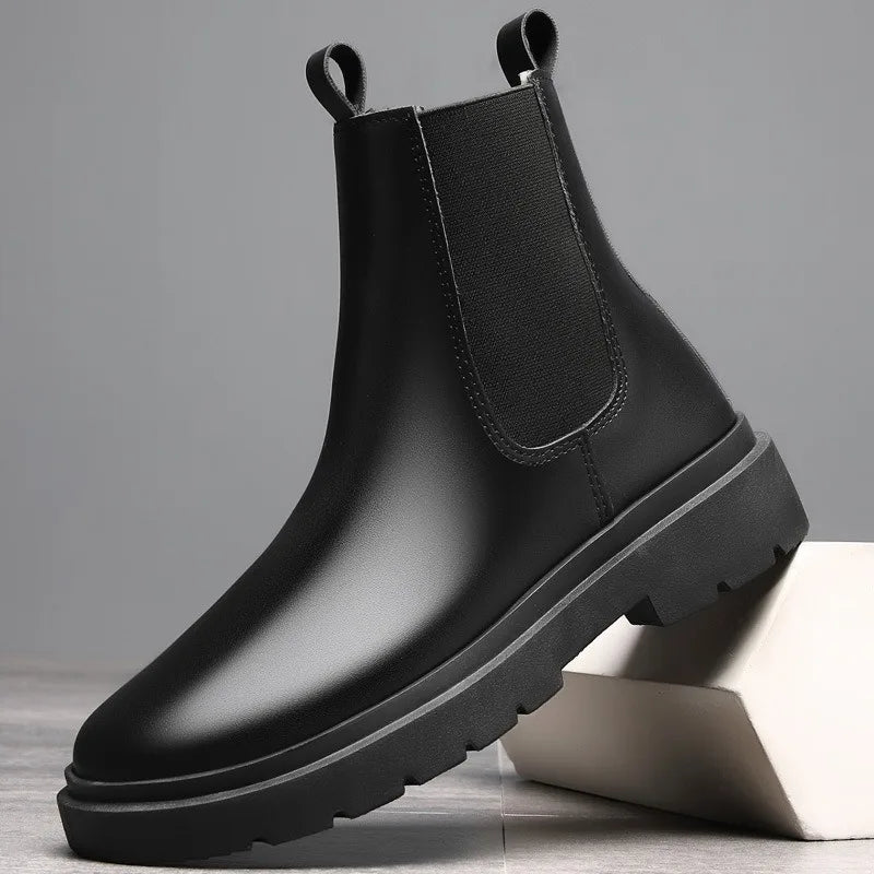 Autumn 2024 Chelsea Boots for Men – Black Fashionable Slip-On Ankle Boots, Retro Motorcycle Booties