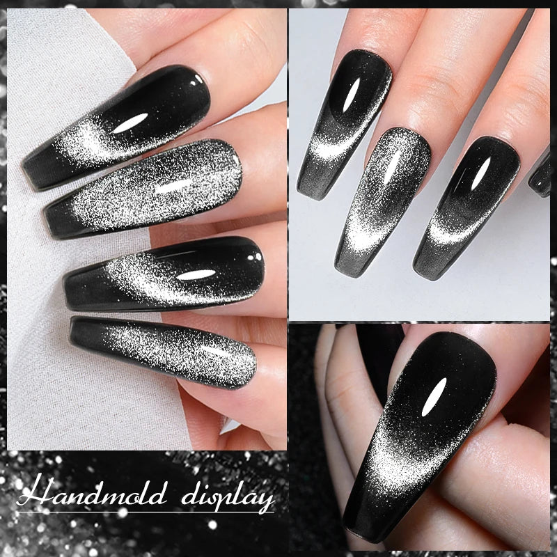 9D Black Crystal Cat Magnetic Gel Nail Polish: Sparkling Glitter Chameleon Semi-Permanent Soak Off Nail Art Gel Varnish