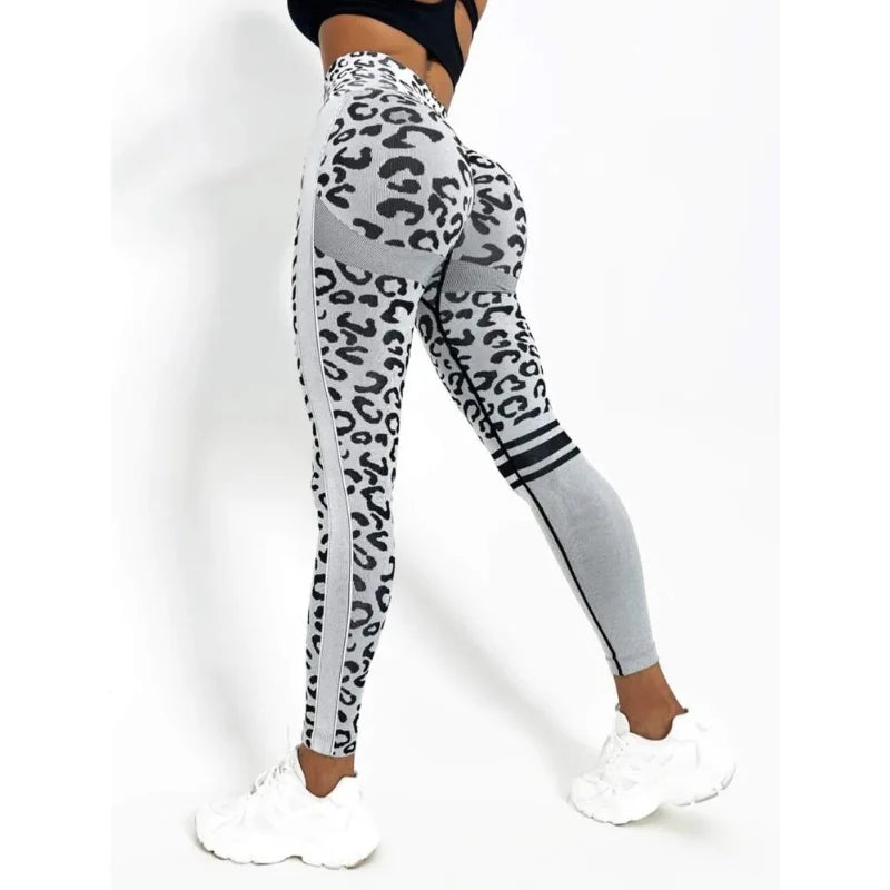 High-Waist Leopard Seamless Leggings for Women | Honey Peach Lifted Hip Fitness Pants | Yoga & Training Sportswear