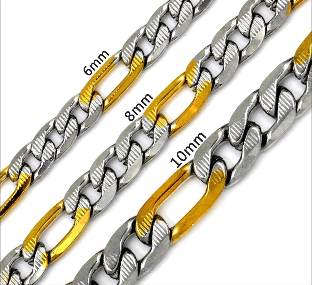 Stunning 6/8/10MM Figaro Chain Necklace – Gold & Silver Stainless Steel Curb Link for Men and Women, Luxe Jewelry Gift