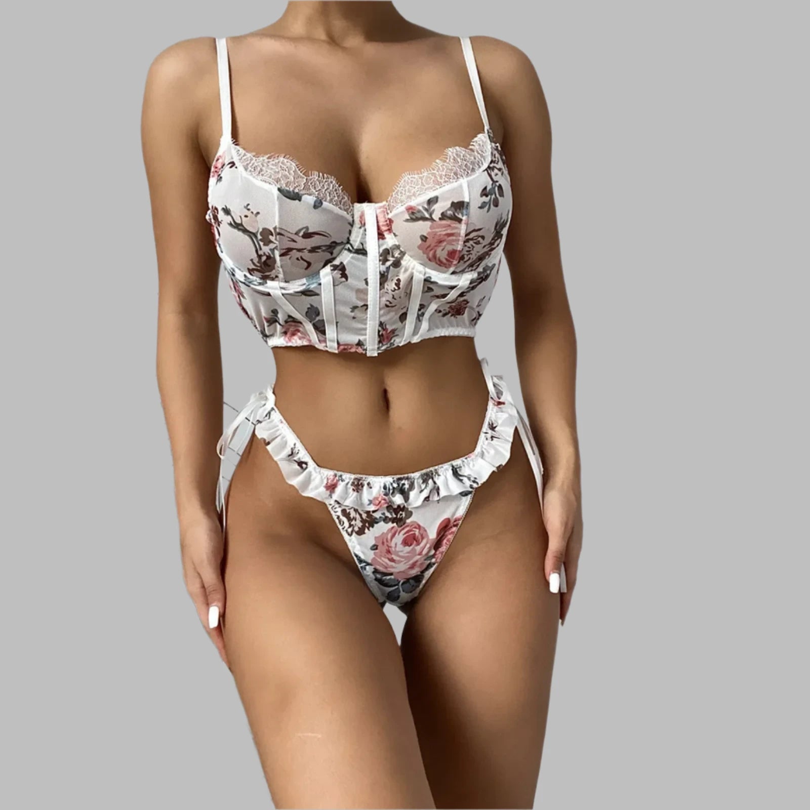 New French Embroidery Lace Lingerie Set - Sexy Floral Push-Up Bra & Panty Body Shaping Underwear for Women