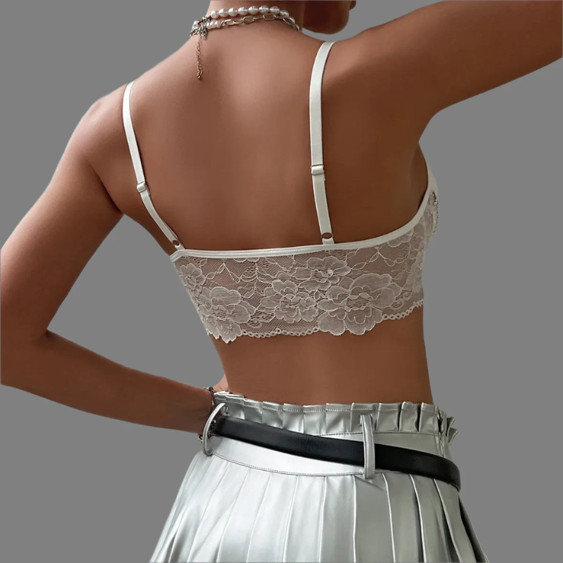 Women's White Pearl Chain Crop Top - Sexy Lace Corset Bustier, Sleeveless Partywear Cami