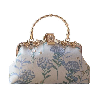 Vintage Fashion Wedding Bag: Floral Shell Lock Bags with Fringe Chain - Women's Shoulder Crossbody Bags and Handbag Purses