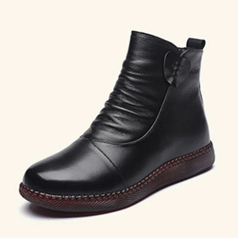 Women's Autumn Leather Boots – Fashionable Warm Winter Shoes with Non-Slip Thick Sole